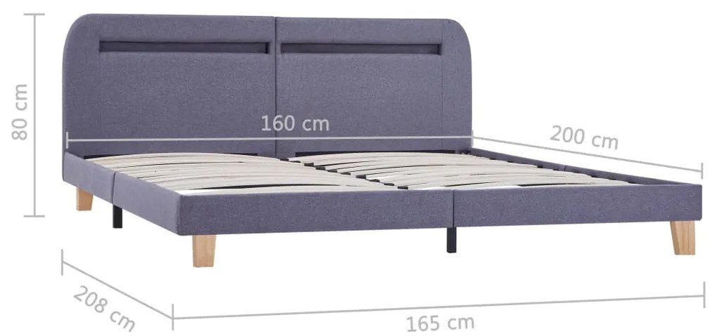 Estrutura de cama com LEDs em tecido 160x200 cm cinzento-claro