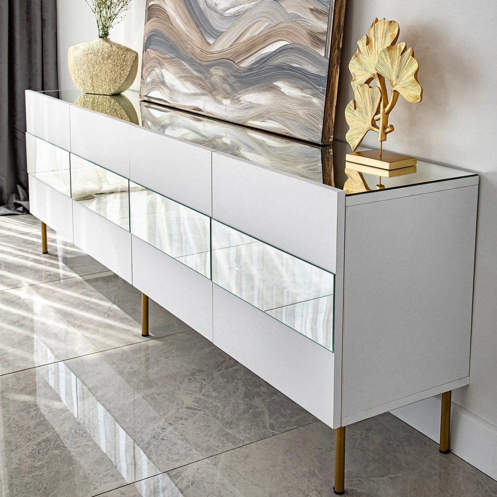 Móvel TV Leon – Branco e Dourado – 180x59x35 cm