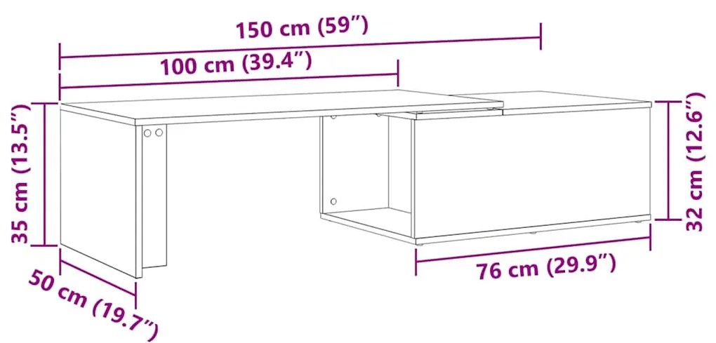 Mesa de Centro Folheada Preta de 150x50x35 cm