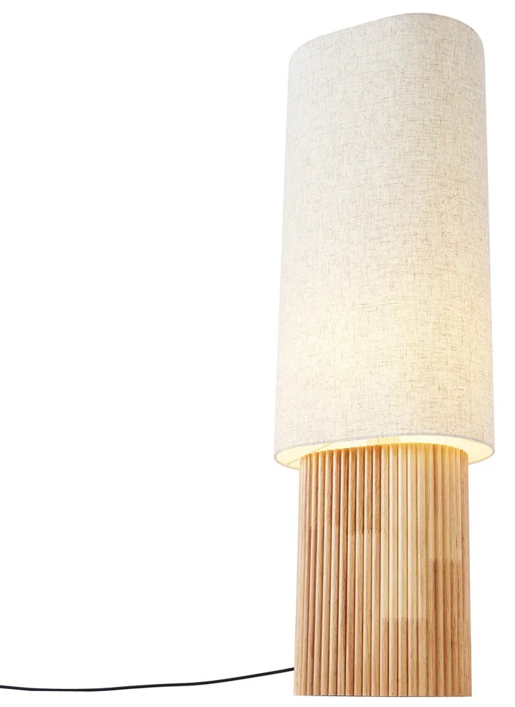 Candeeiro de pé Japandi madeira com abajur de linho 90cm - Lamel Japandi