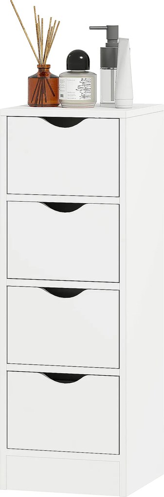 Móvel de casa de banho 29 x 29 x 83 cm, móvel de arrumação com 4 gavetas e puxadores embutidos, branco
