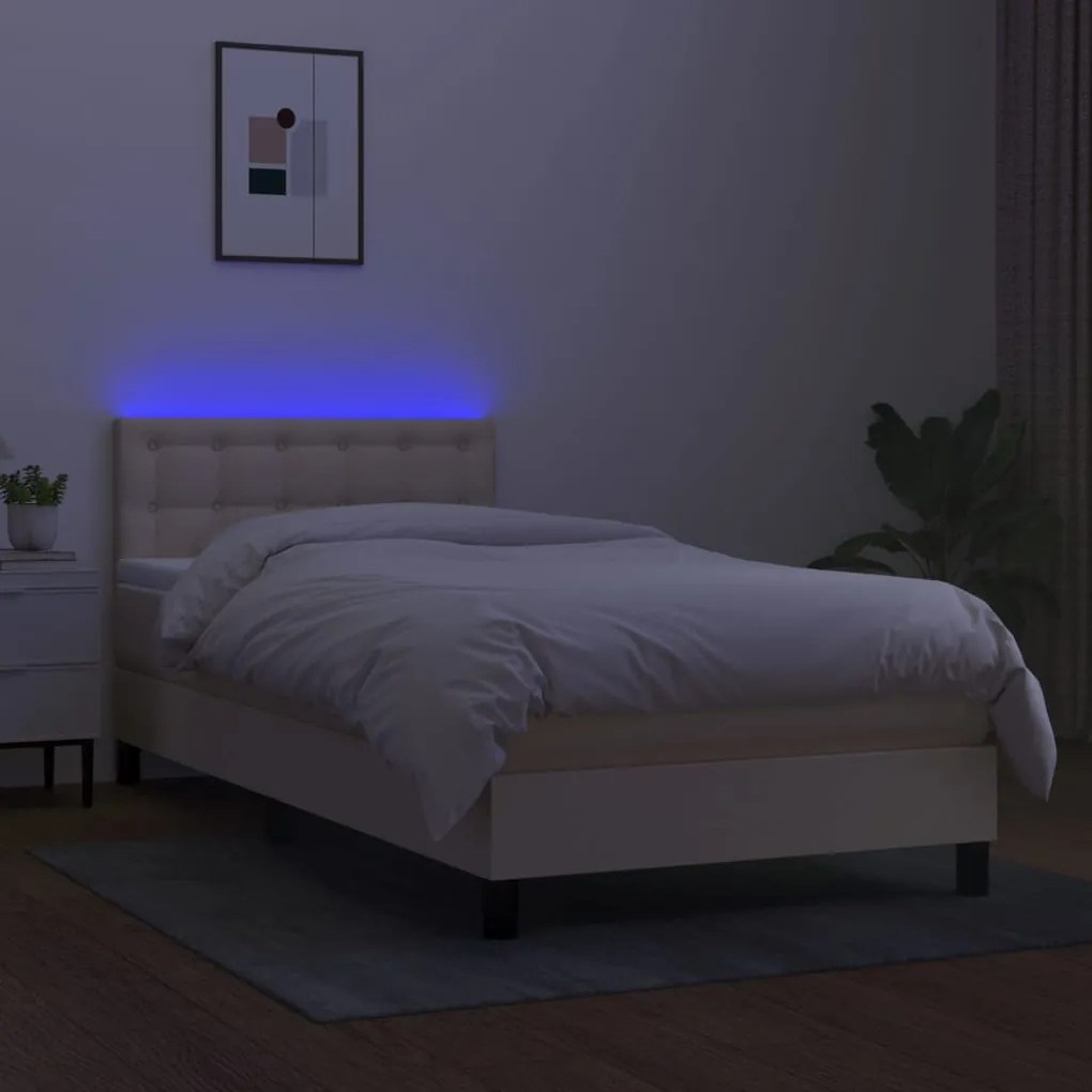 Cama box spring c/ colchão e LED 100x200 cm tecido cor creme