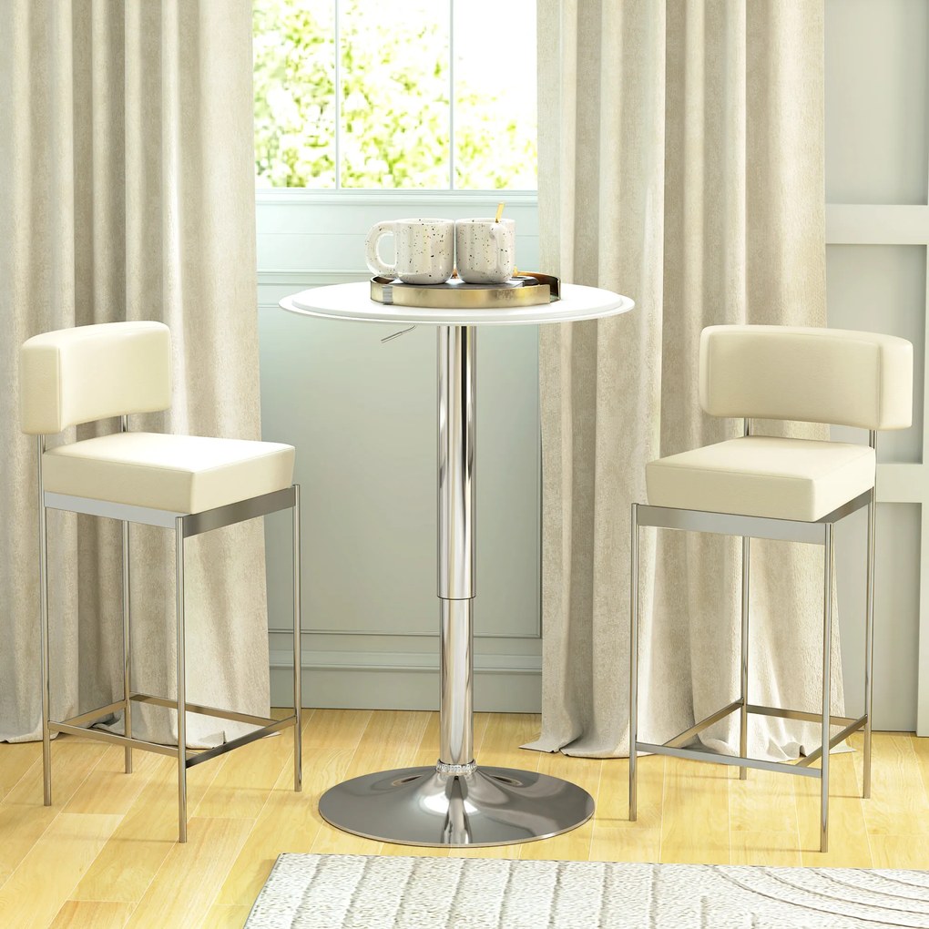 Mesa de Bar com Altura Ajustável Giratória 360° com Base Redonda Mesa Alta Moderna para Cozinha Ø63x67-93 cm Branco