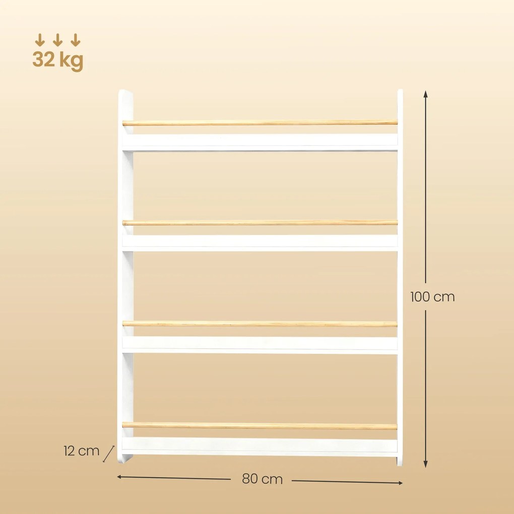 Estante infantil, 4 níveis, estante para brinquedos 12 x 80 x 100 cm branco-natural