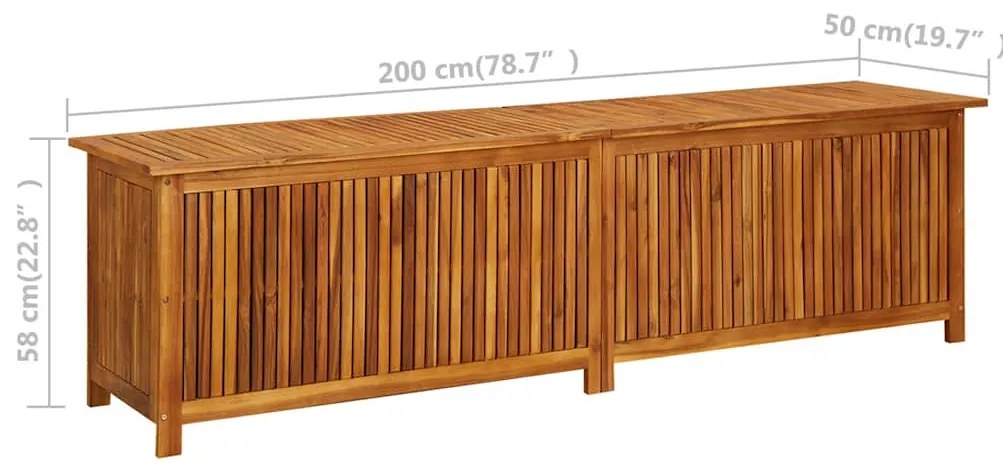 Caixa de arrumação p/ jardim 200x50x58 cm madeira acácia maciça