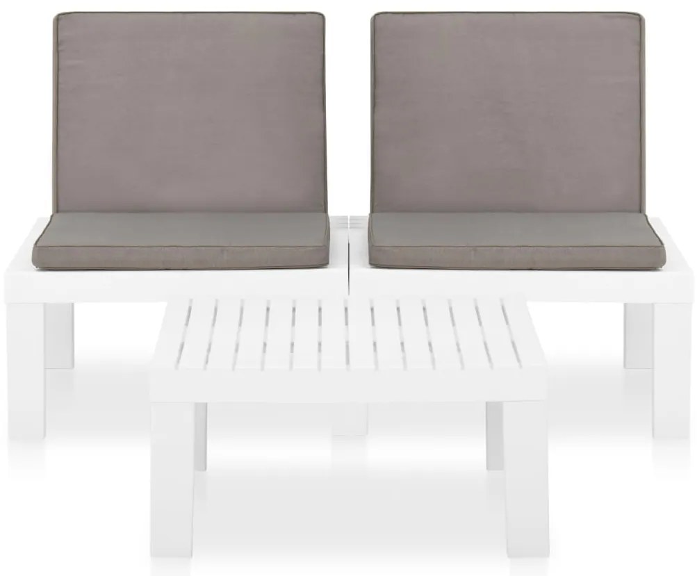 2 pcs conjunto lounge de jardim com almofadões plástico branco