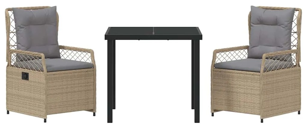 Conjunto de jantar de jardim 3 peças em poli rattan bege.