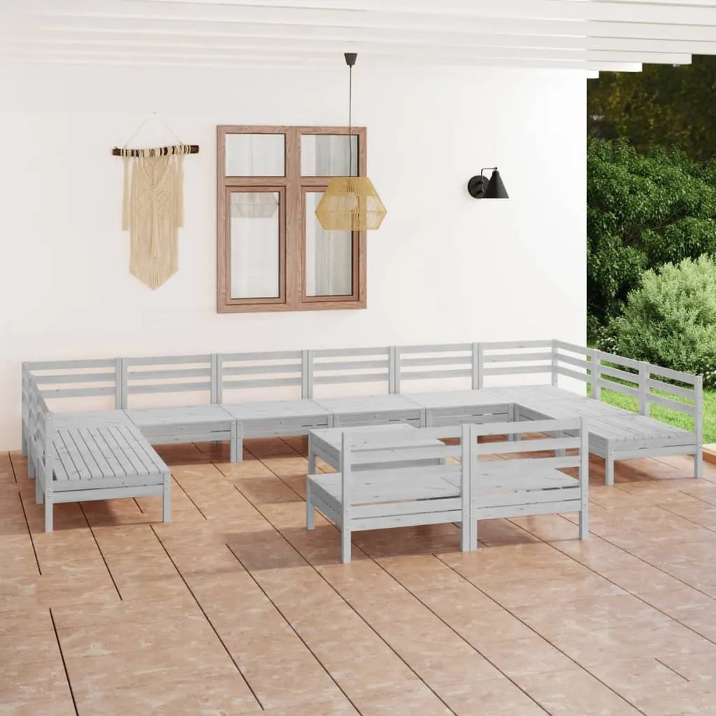 vidaXL 13 pcs conjunto lounge de jardim pinho maciço branco