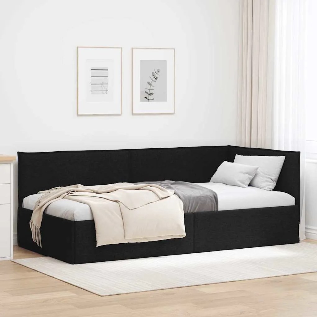vidaXL Estrutura de Cama de Canto Preto 90 x 200 cm Veludo