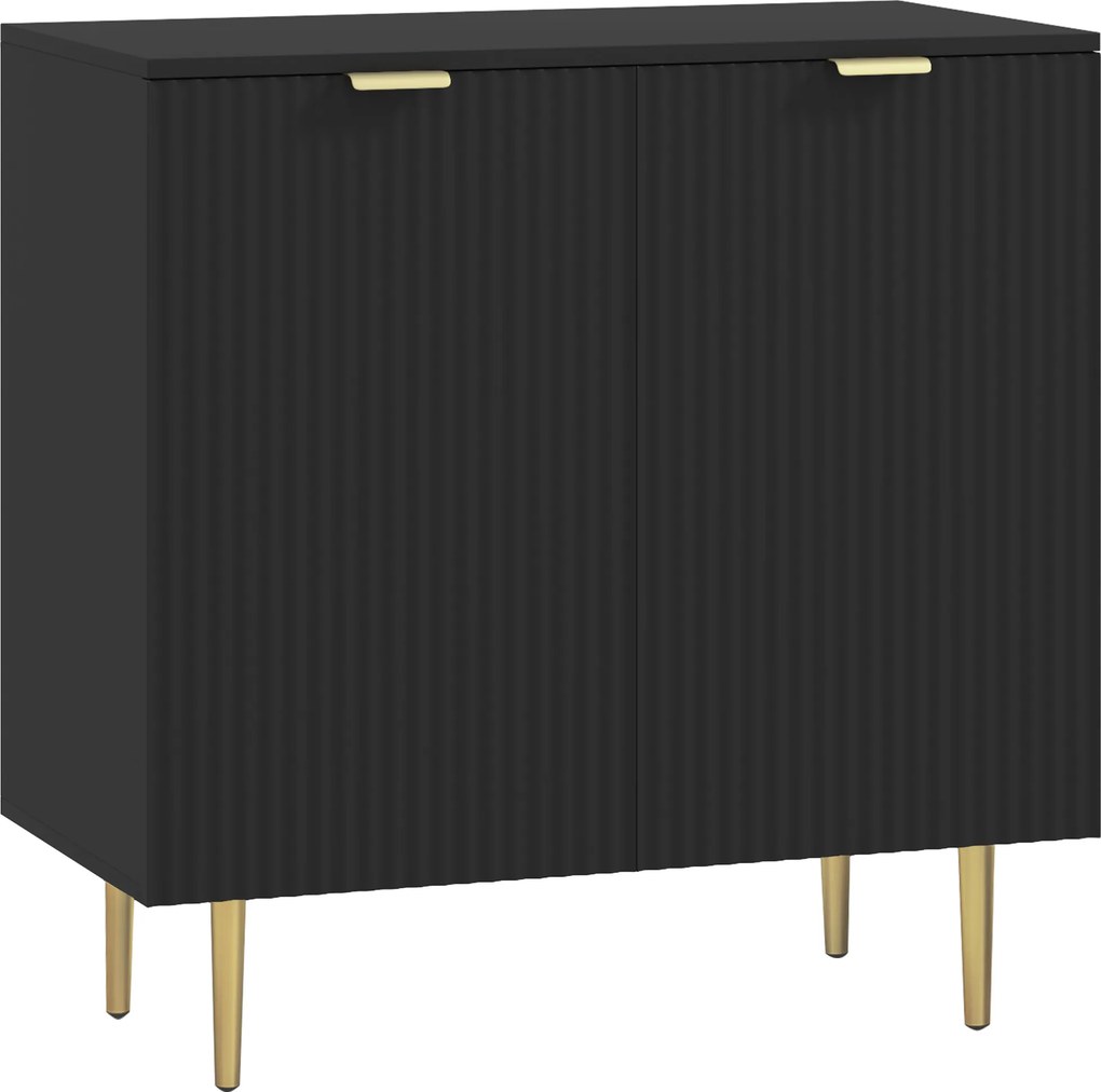 HOMCOM Aparador para Sala 80x40x80 cm 2 Portas Prateleira Ajustável Pés Metálicos Preto | Aosom Portugal