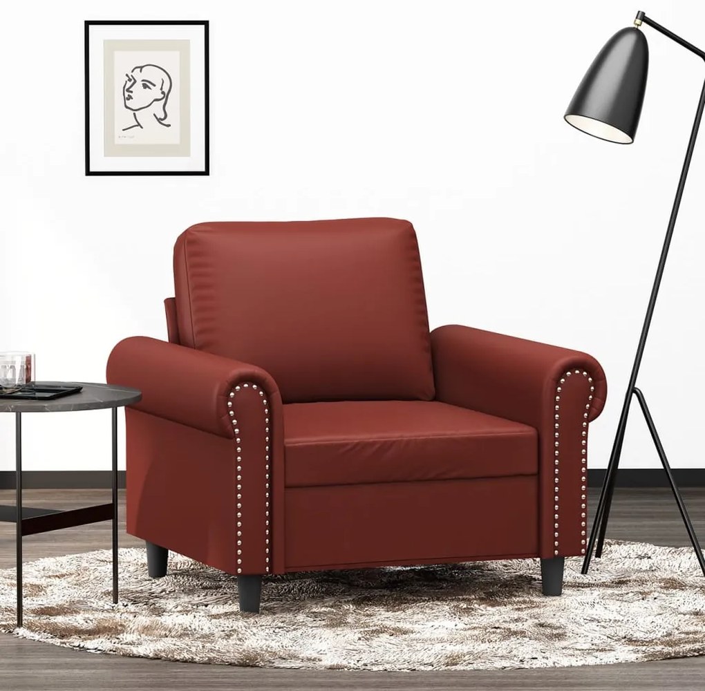 vidaXL Poltrona 60 cm couro artificial vermelho tinto