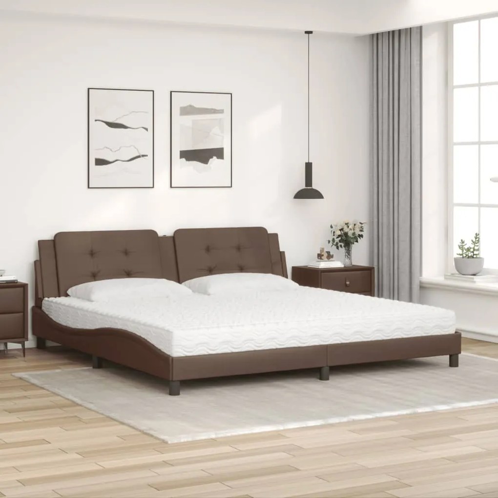 Cama com colchão 200x200 cm couro artificial castanho