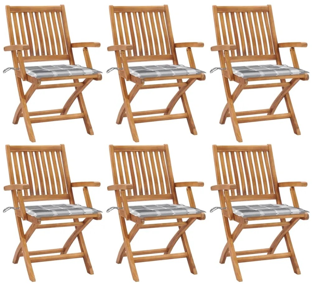 vidaXL Cadeiras de jardim dobráveis c/ almofadões 6 pcs teca maciça