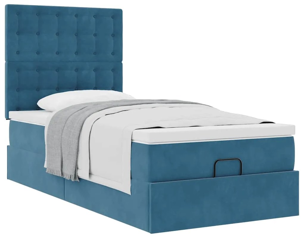 Estrutura cama otomana com colchões azul escuro 90x190cm veludo