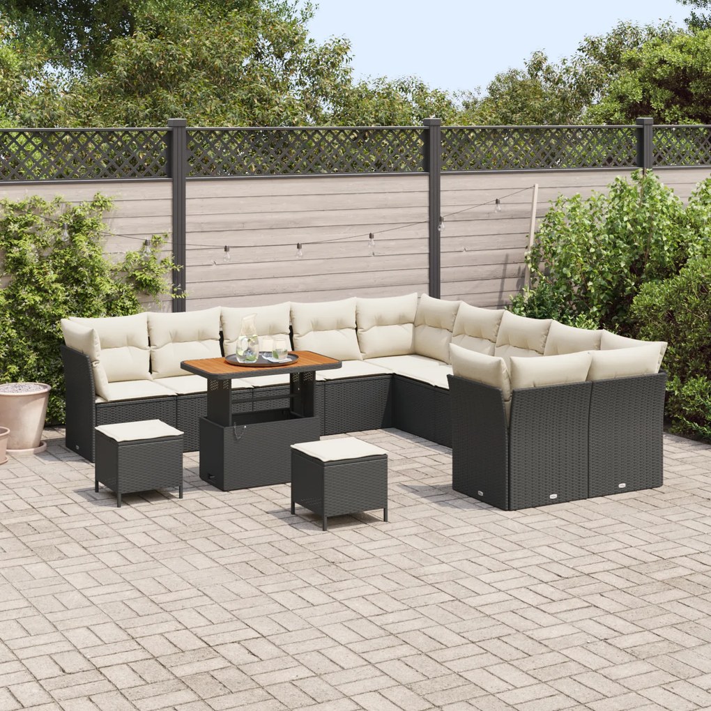 Conjunto de Sofá de Jardim vidaXL com Almofadas Preto Vime Sintético A