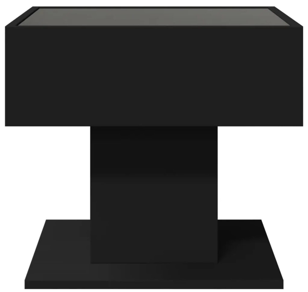 Mesa de centro c/ LEDs 50x50x45cm contraplacado preto brilhante