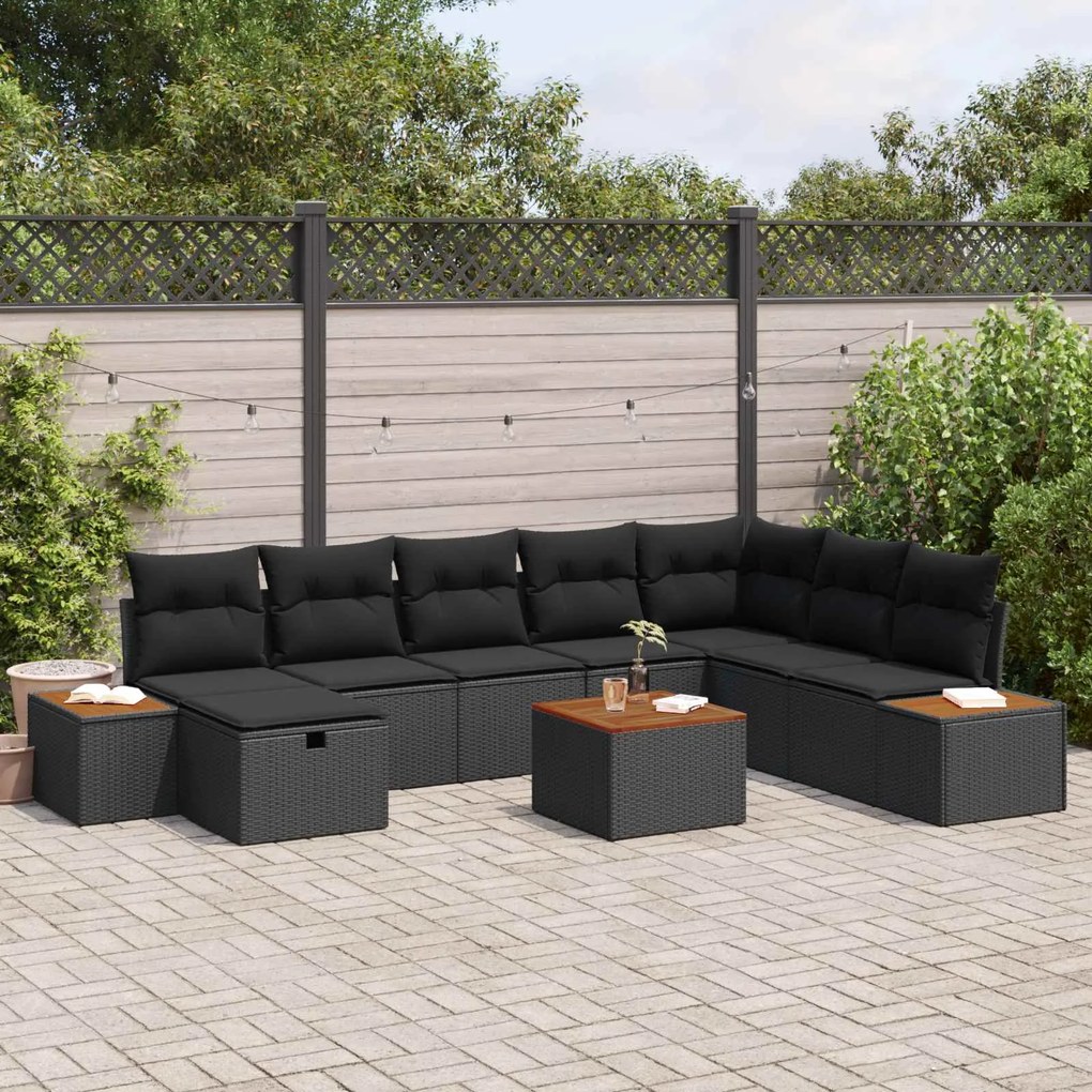 vidaXL Conjunto de Sofá de Jardim 9 pcs Preto Rattan Sintético