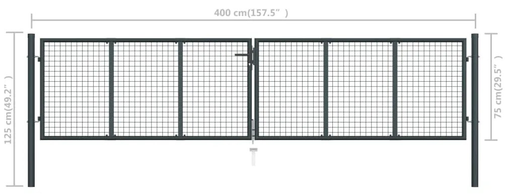Portão de jardim em rede aço galvanizado 400x125 cm cinzento