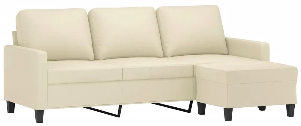 Sofá 3 lugares c/ apoio pés 180 cm couro artificial cor creme