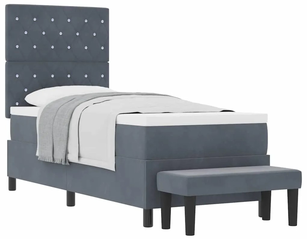 Cama Box Spring com Colchão &amp; Banco Cinza Escuro 80x200 cm Veludo