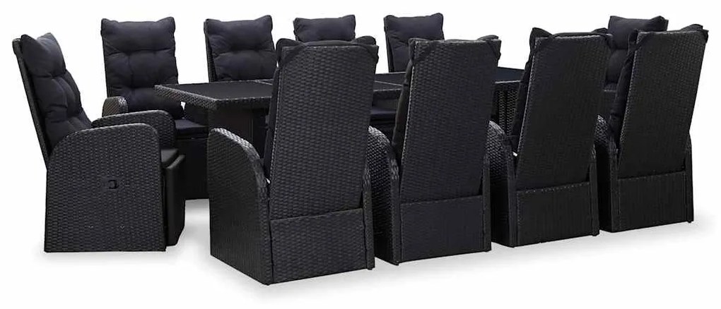 vidaXL Conjunto de Jantar para Exterior 11 pcs Preto Rattan Sintético