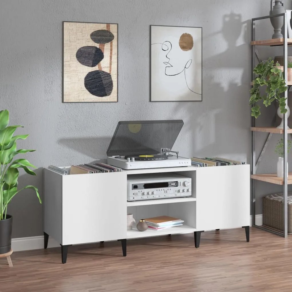 vidaXL Armário para discos 121x38x48 cm derivados de madeira branco