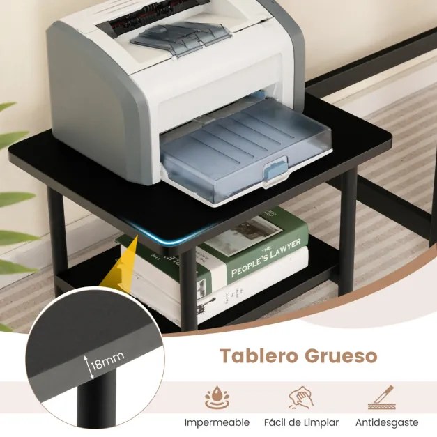 Mesa Impressora para escritório com 4 Rodas e Mecanismo Travamento com Prateleira 49 x 40 x 38 cm Preto