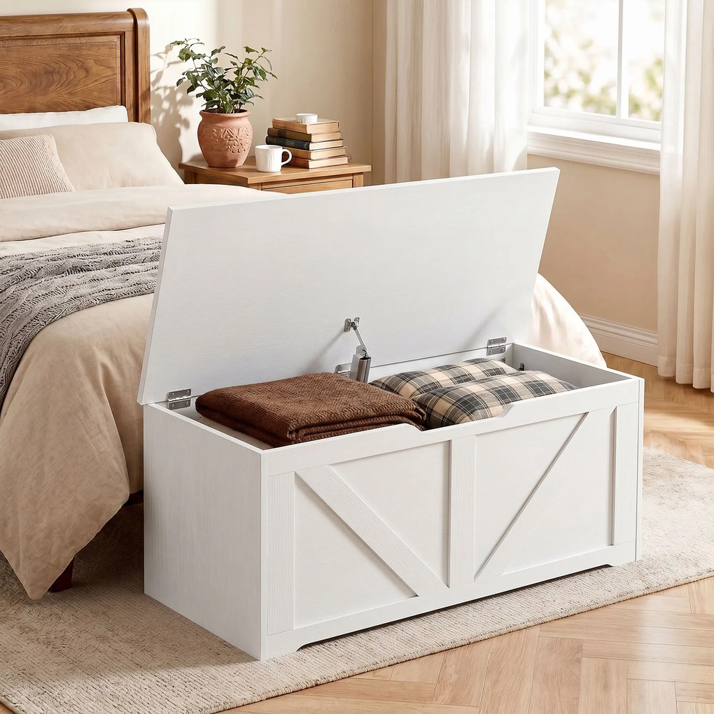 Baú de Arrumação 100L com Dobradiça de Segurança e Puxador em U para Hall de Entrada ou Sala 80x40x45 cm Branco