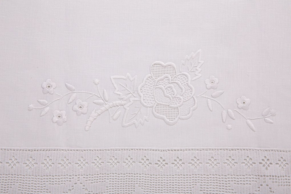 315x175 cm Toalha de mesa de linho bordada a mão C/ Crochê