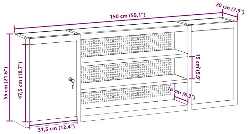 Armário para Ferramentas VidaXL Parede com Painel de Ferramentas Preto