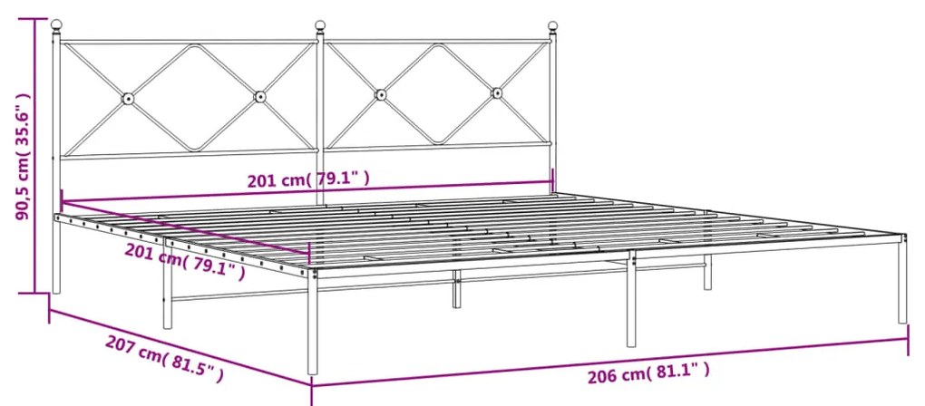 Estrutura de cama com cabeceira 200x200 cm metal branco