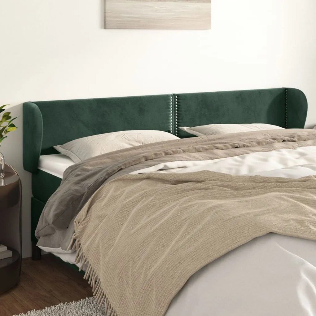 Cabeceira de cama c/ abas veludo 163x23x78/88cm verde-escuro