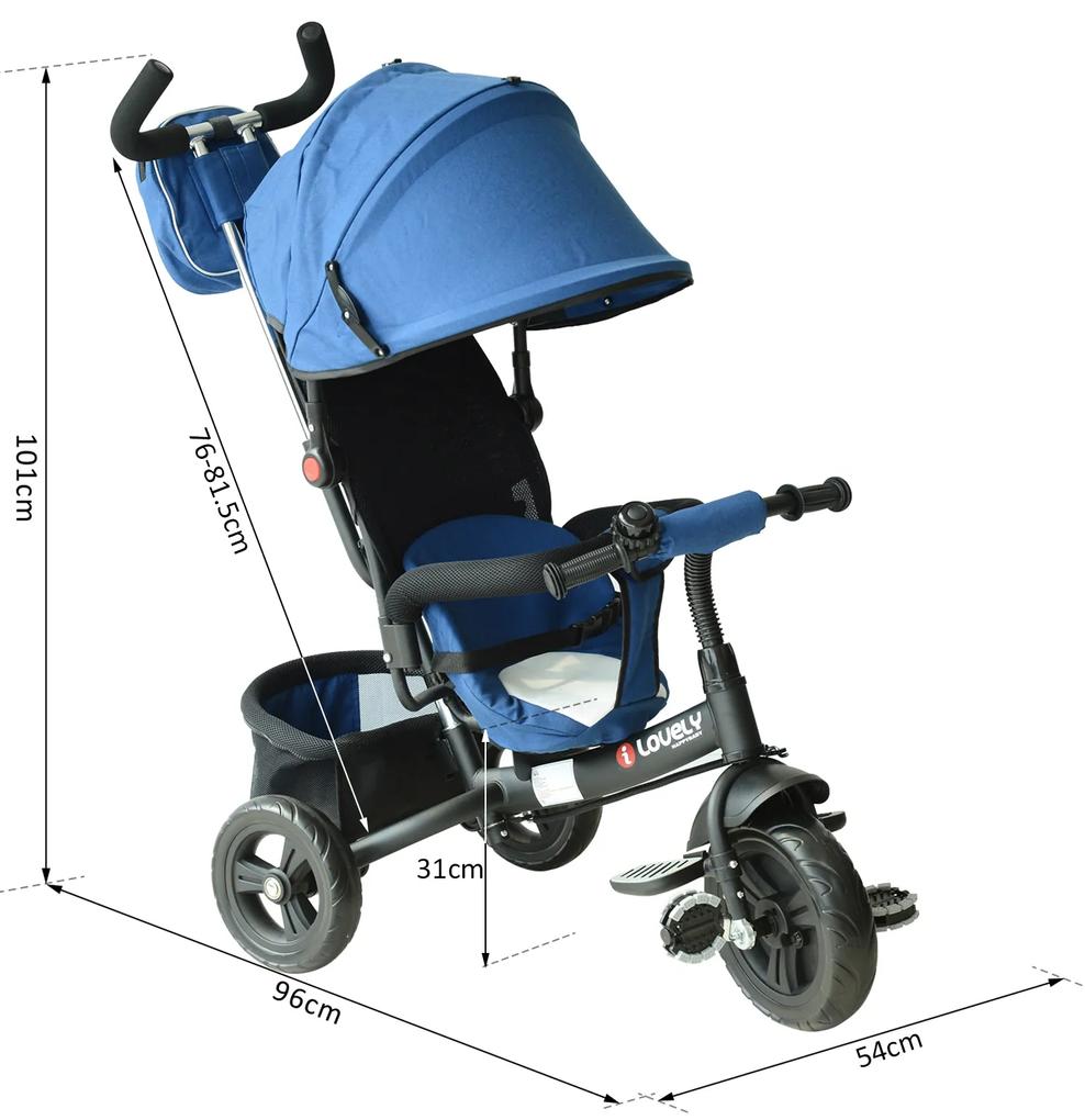 3 em 1 triciclo para crianças +18 meses azul 96x53.5x101cm