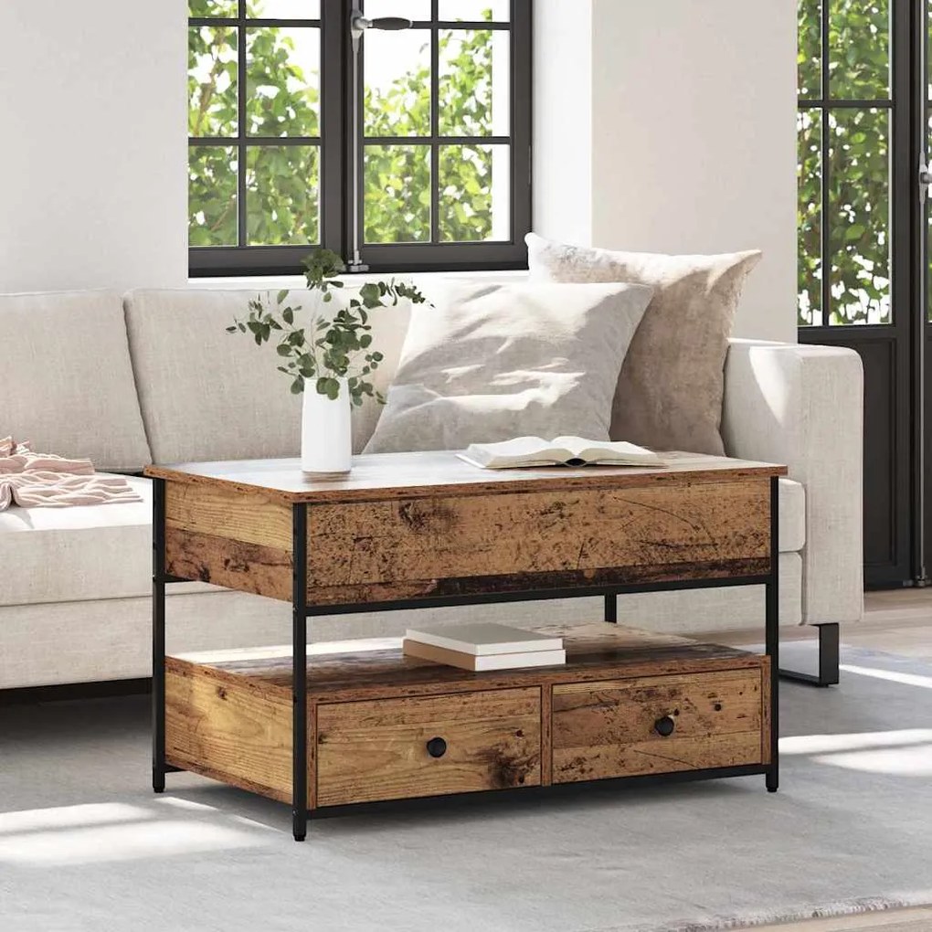 vidaXL Mesa de centro com gaveta Madeira Antiga 85 x 50 x 50 cm