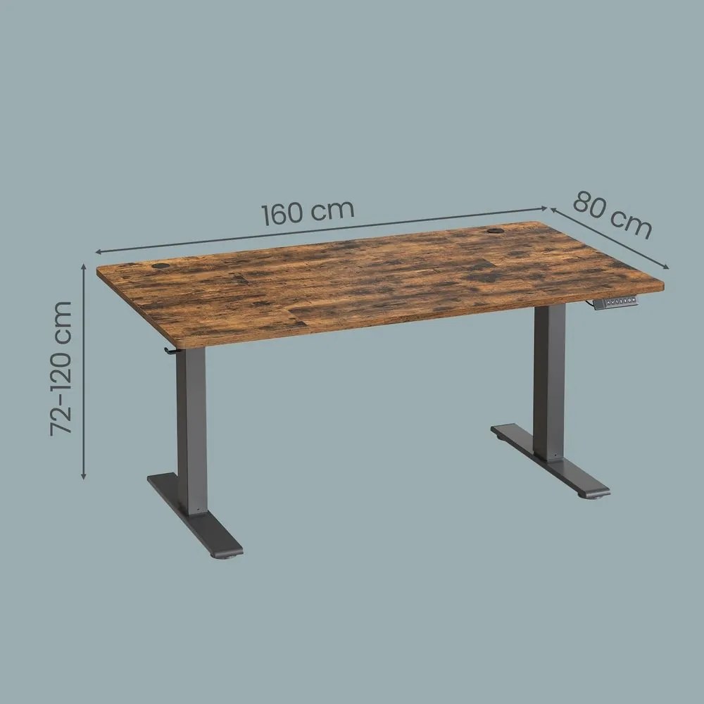 Secretária elétrica com regulação elétrica da altura, 140 x 80 x (72-120) cm, com porta USB-C castanha