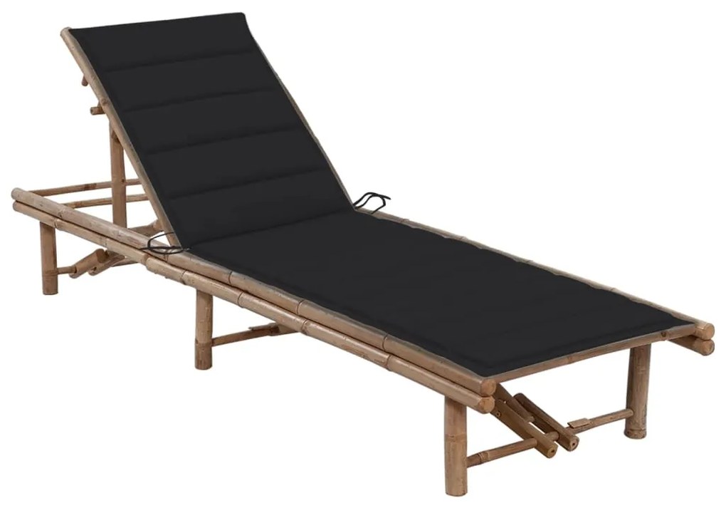 vidaXL Espreguiçadeira de jardim com almofadão bambu