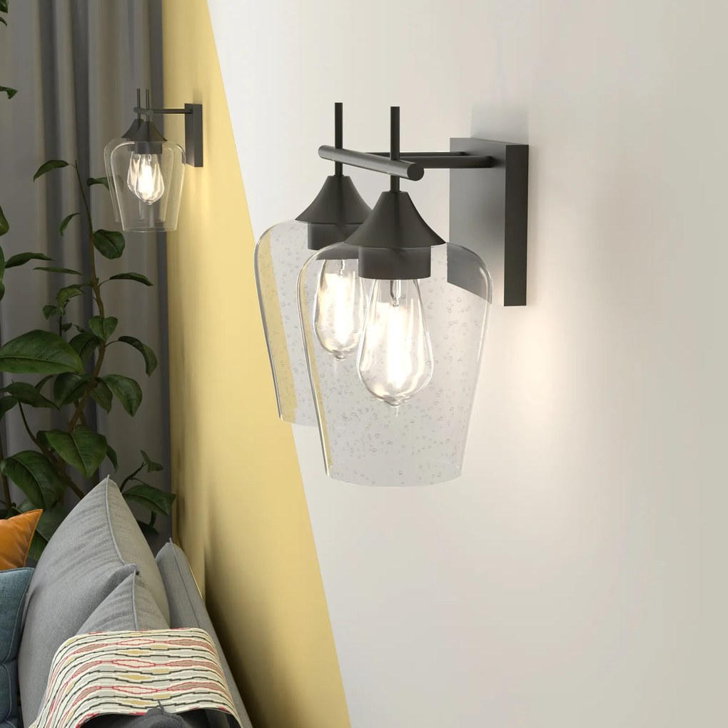 Candeeiro de Parede com 2 Velas de Parede em Forma de Sombra de Vidro Suporte de Vela de Parede Acima do Espelho e Mesa 35 x 17 x 28 cm