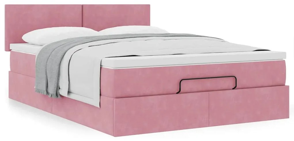 Estrutura de cama otomana com colchão 140x190 cm veludo rosa