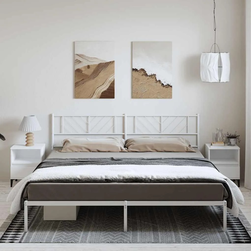 Estrutura de cama com cabeceira 193x203 cm metal branco