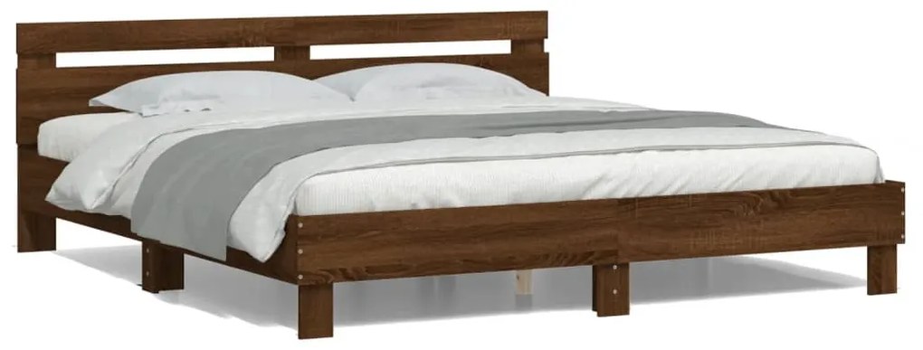 Estrutura cama cabeceira/luzes LED 160x200 cm carvalho castanho