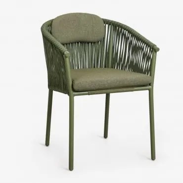 Pack De 4 Cadeiras De Jardim Empilháveis Com Apoios De Braços Em Alumínio E Corda Trançada Ondina Verde Azeitona Intenso - Sklum