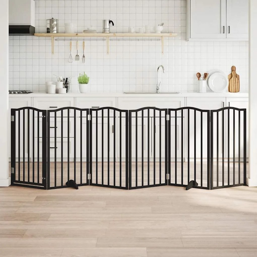vidaXL Portão p/ cães com porta dobrável 6 painéis 300 cm álamo preto