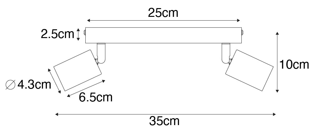 Spot moderno preto retangular 2-luz - Facil Moderno