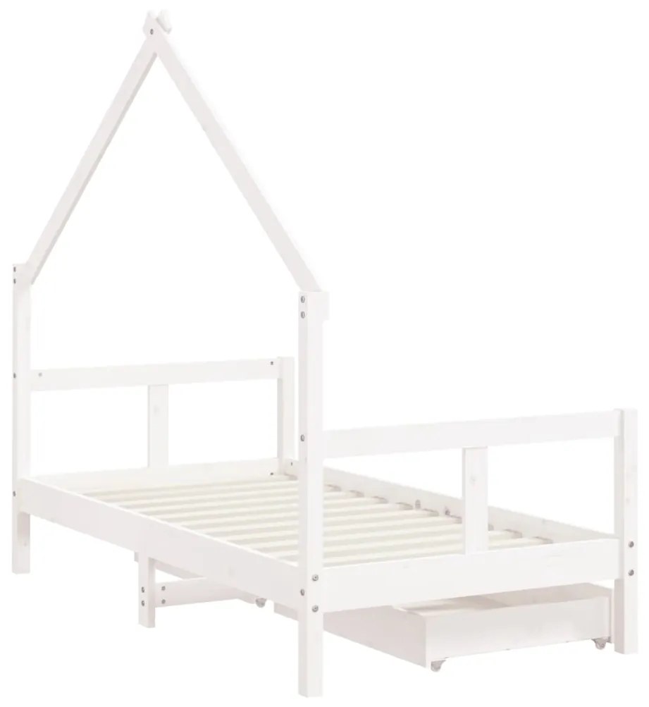 Estrutura cama infantil c/ gavetas 80x160cm pinho maciço branco