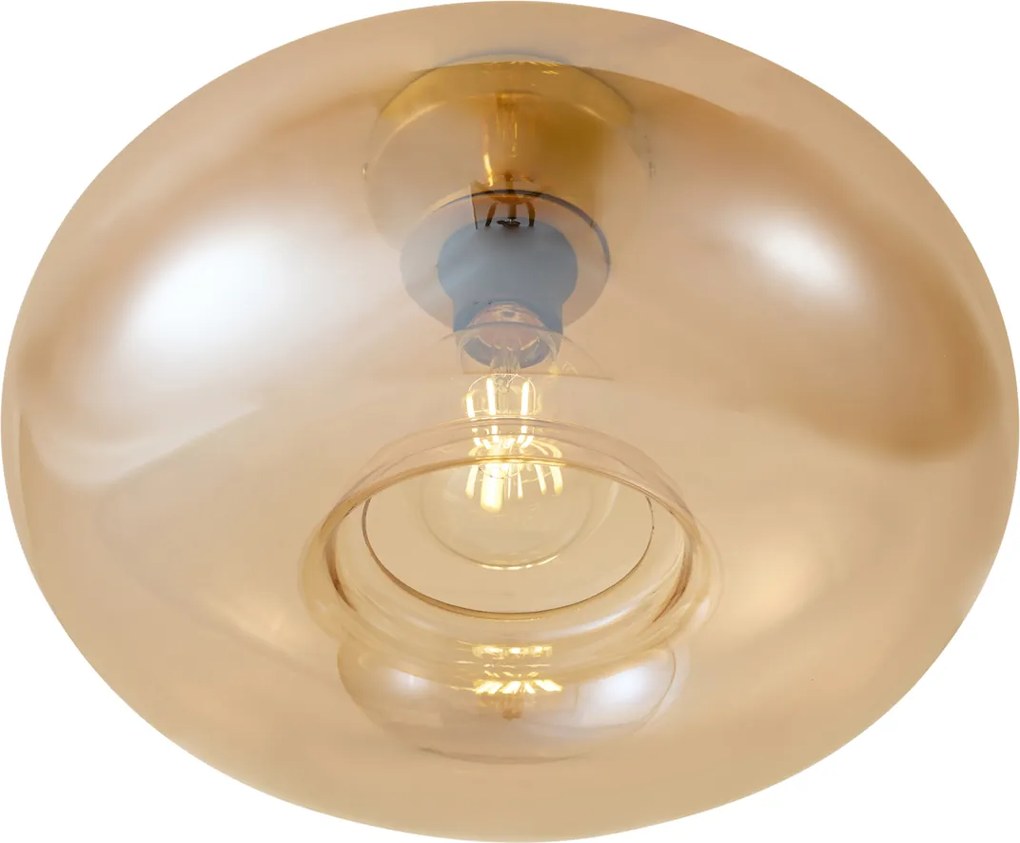 Candeeiro de Teto Art Déco Latão com Vidro Âmbar 40cm - Busa