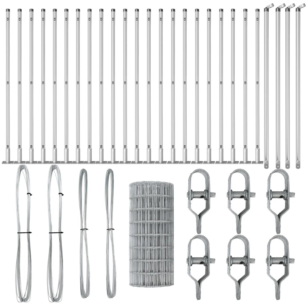 Cerca Euro com 13 Postes Flangeados 0.4x50 m Aço Galvanizado