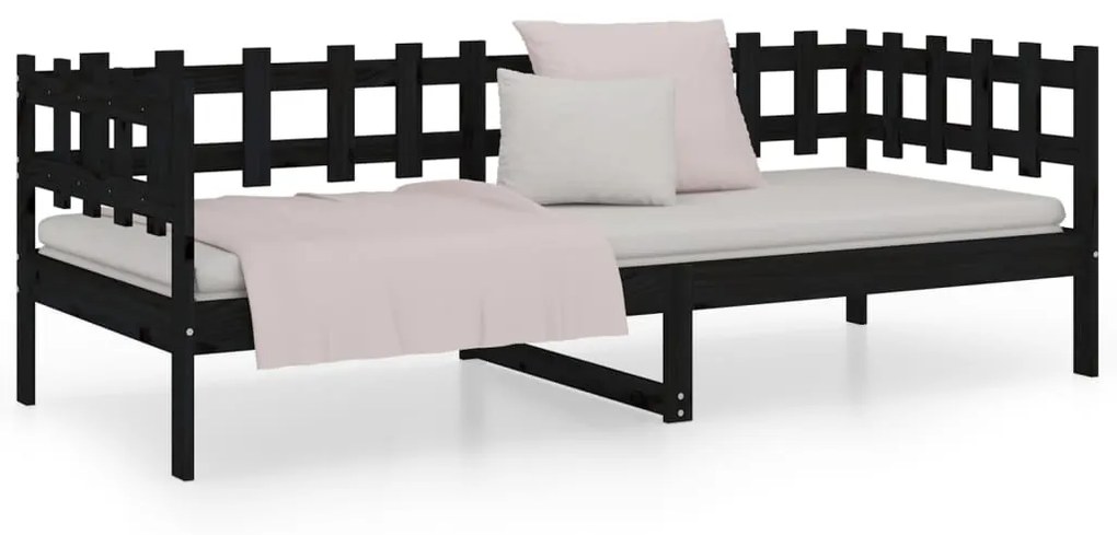 Sofá-cama 90x190 cm madeira de pinho maciça preto