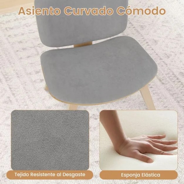 Cadeira auxiliar sem braços com encosto curvo e assento acolchoado largo para sala de jantar, sala de estar ou escritório 59 x 55 x 77 cm Natural