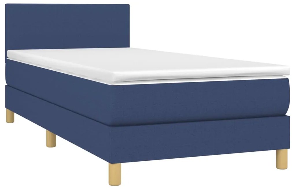 Cama box spring c/ colchão e LED 90x200 cm tecido azul