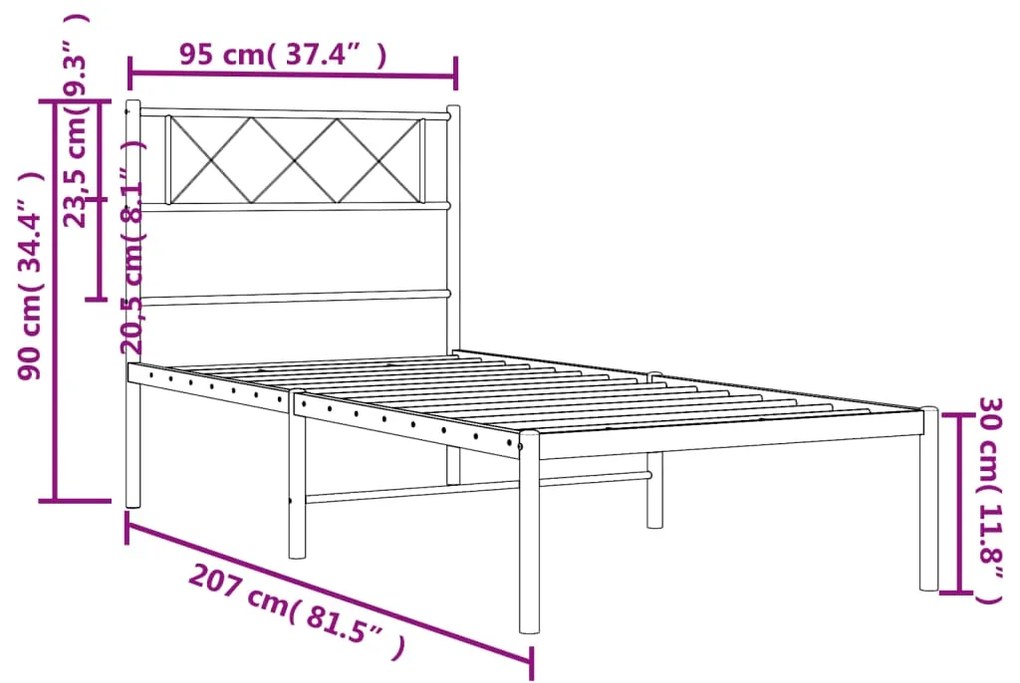 Estrutura de cama com cabeceira 90x200 cm metal branco